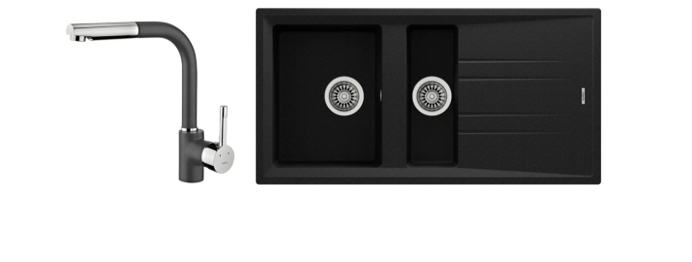 TEKA STONE 60 B TG GRANİT EVYE + ARK 938 ARMATÜR SETİ (METALİK SİYAH)