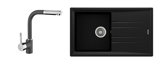 TEKA STONE 50 B TG METALİK SİYAH GRANİT EVİYE + ARK 938 METALİK SİYAH SPİRALLİ BATARYA