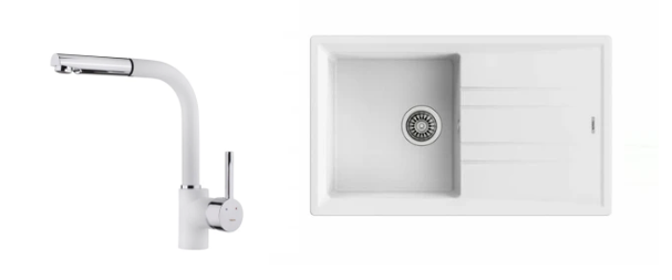 TEKA STONE 50 B TG GRANİT EVYE + ARK 938 ARMATÜR SETİ (BEYAZ)