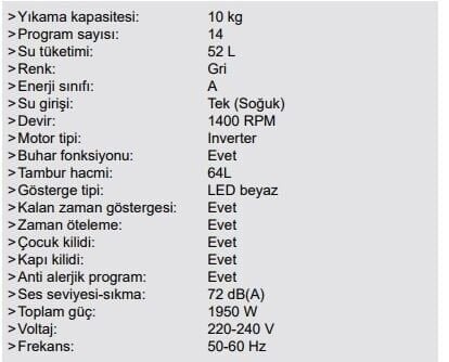 HAFELE ORION 10 KG ÇAMAŞIR MAKİNASI GRİ