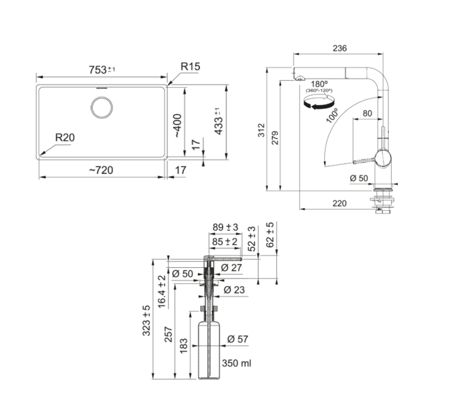 FRANKE MARIS MRG 110-72 STONE GREY EVİYE ACTIVE PLUS DOCCIA ARMATÜR&SABUNLUK SET KAMPANYA