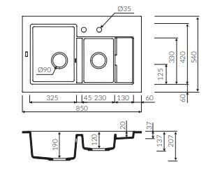 TEŞHİR MARMORİN COMBO 850 1,5 K  1.5 GÖZLÜ BEYAZ EVİYE
