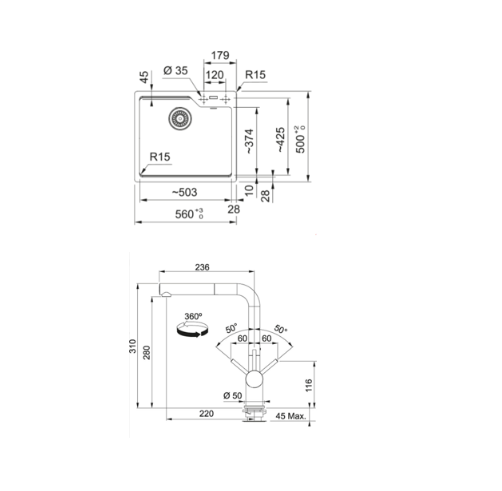 FRANKE URBAN UBG 610-56 TEK GÖZLÜ SAHARA GRANİT EVİYE