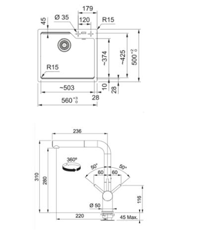 FRANKE URBAN UBG 610-56 TEK GÖZLÜ SLATE GREY GRANİT EVİYE