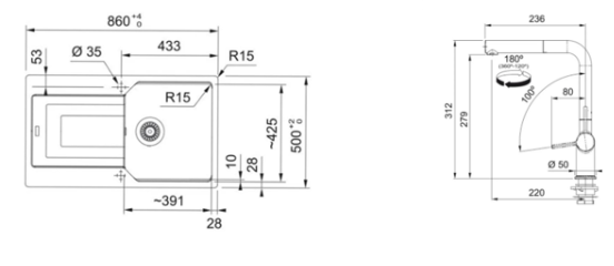 FRANKE  URBAN UBG 611-86 TEK GÖZLÜ BİANCO GRANİT EVİYE