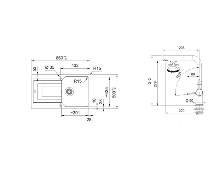 FRANKE  URBAN UBG 611-86 TEK GÖZLÜ STONE GEY GRANİT EVİYE