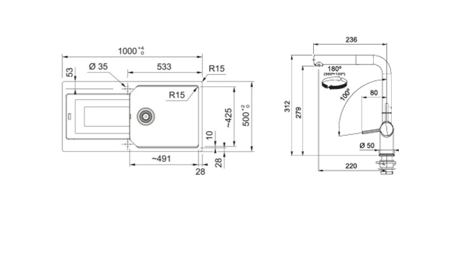FRANKE  URBAN UBG 611-100 TEK GÖZLÜ BİANCO GRANİT EVİYE