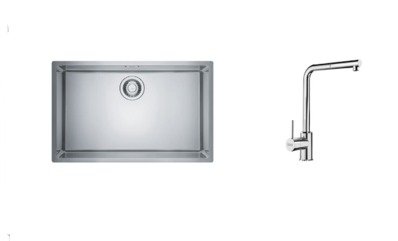 FRANKE MARIS MRX 110-70 TEK GÖZLÜ EVİYE    - LİNA L KROM PULLOUT ARMATÜR