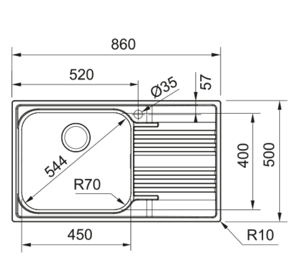 FRANKE SRX 611-86 LB SAĞ  DAMLALIKLI ÇELİK EVİYE