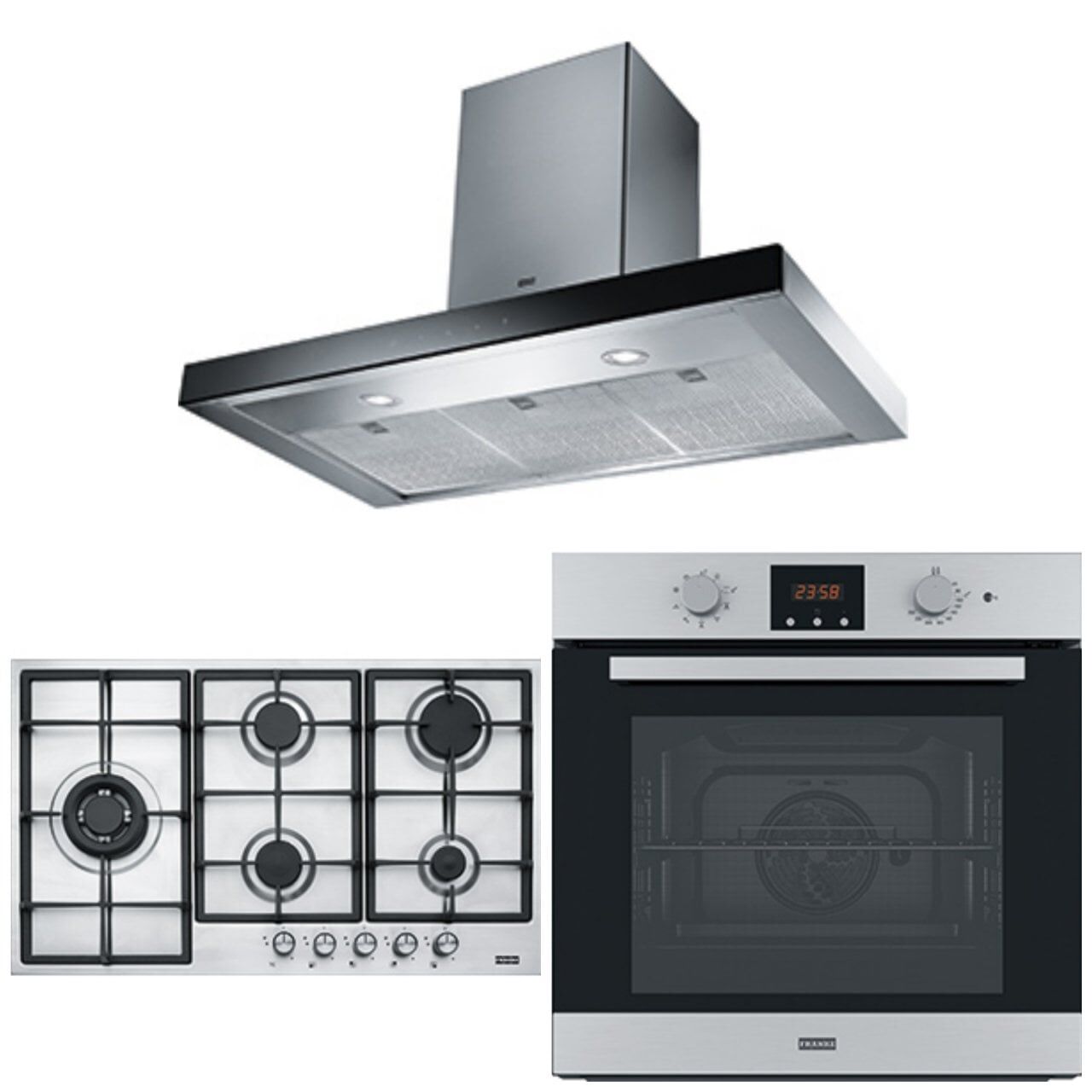FRANKE FCR 925 TC BK/XS/900 BLACK GLASS/İNOX MYTHOS DAVLUMBAZ FHNL 905 4G TC XS İNOX OCAK FSL 86 H XS FIRIN ANKASTRE SET