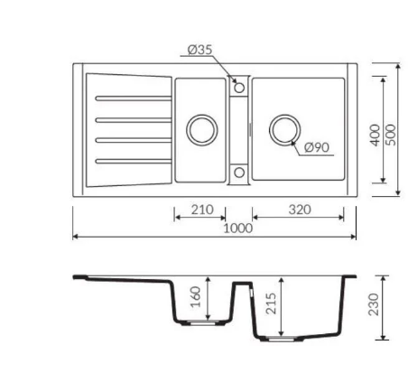 TEŞHİR MARMORİN PROFIR 1000 1,5KO 1.5 GÖZLÜ DAMLALIKLI BLACK METTALİC