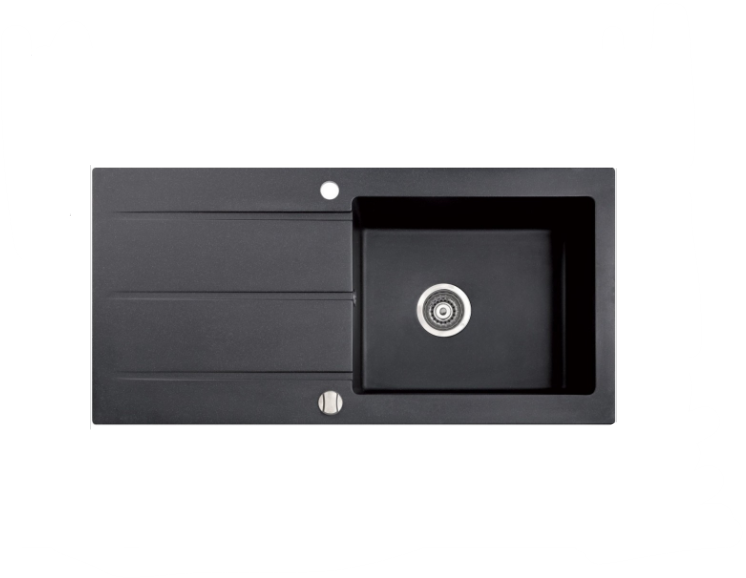 TEŞHİR MARMORİN BARİO 1000 GRANİT EVYE 1 GÖZLÜ DAMLALIKLI TEZGAH ÜSTÜ BLACK METTALİC