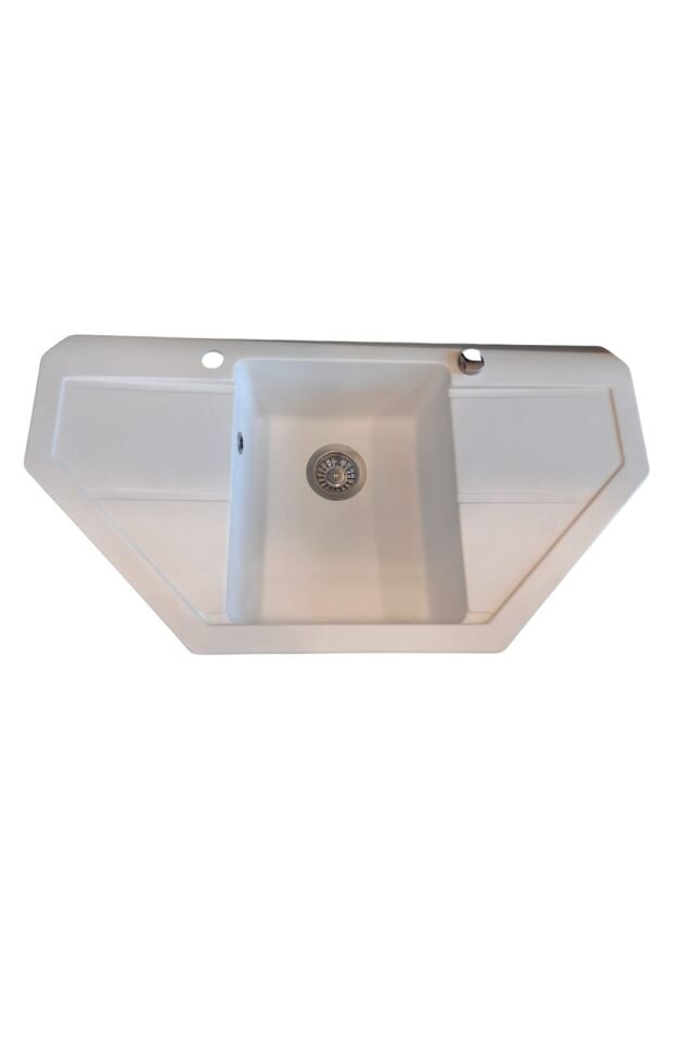 TEŞHİR MARMORİN BARİO 960 KÖŞE GRANİT EVYE 1 GÖZLÜ DAMLALIKLI BEYAZ METTALİC