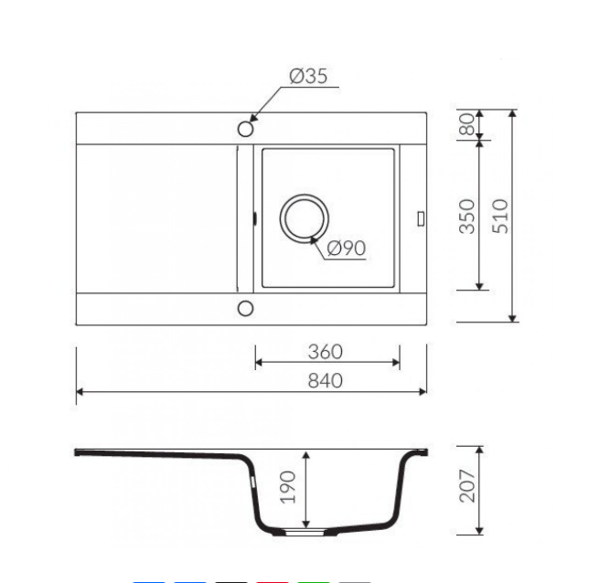 TEŞHİR Marmorin Voga II 840 Granit Evye 1 Gözlü Damlalıklı Tezgah Üstü Stone Grey
