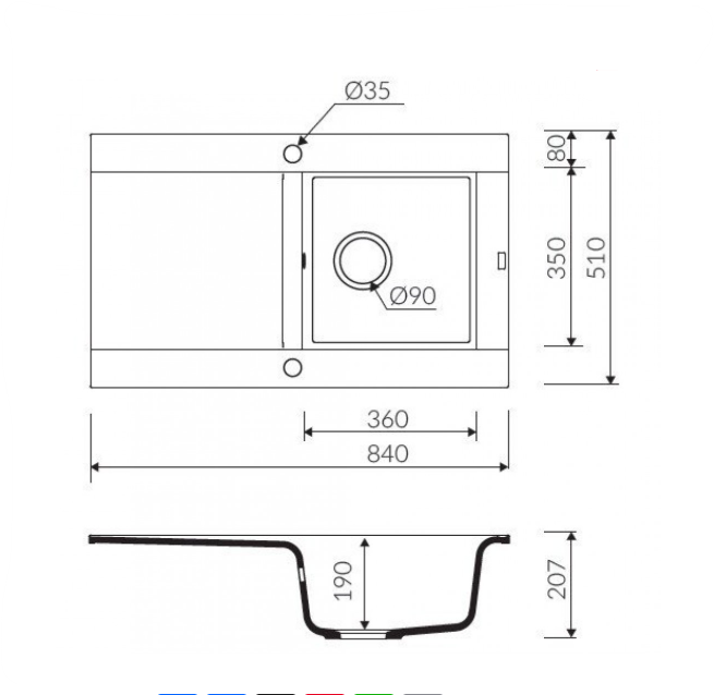 TEŞHİR Marmorin Voga II 840 Granit Evye 1 Gözlü Damlalıklı Tezgah Üstü Stone Grey